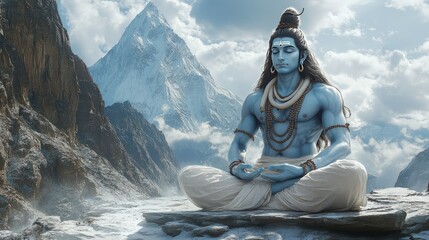 Shiva meditating in the himalayas: a divine embrace of calm and power