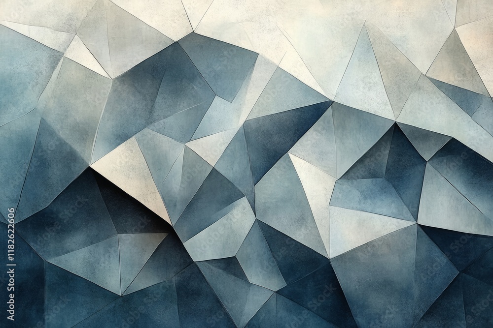 Poster geometric shapes creating a textured polygonal background with a gradient of blue and white colors