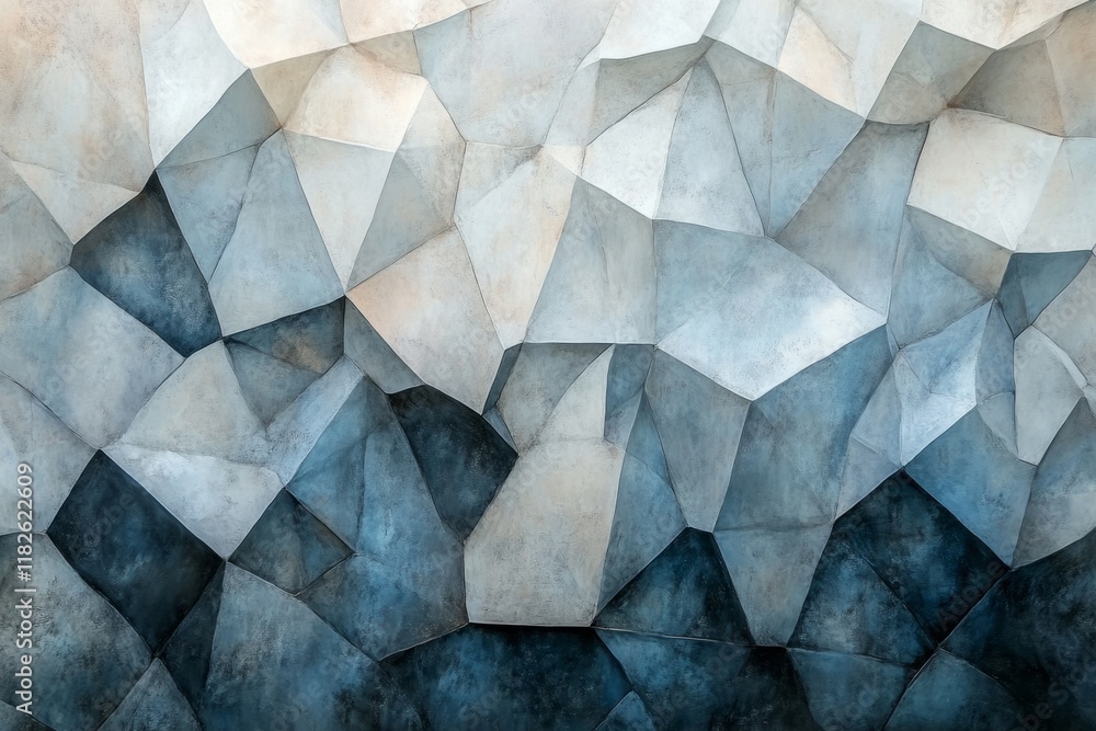 Poster geometric shapes creating a textured polygonal background with a gradient of blue and white colors