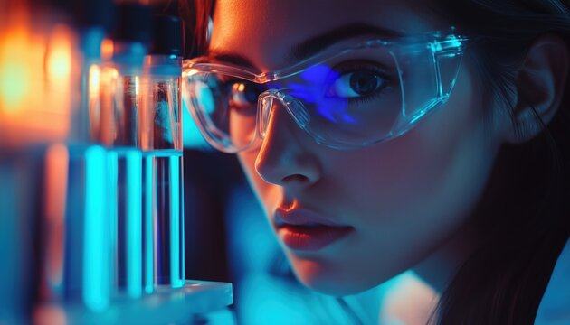 Young Phd Student Scientist Observing Blue Indicator Shift During Solution Distillation In A Chemical Laboratory Scene.