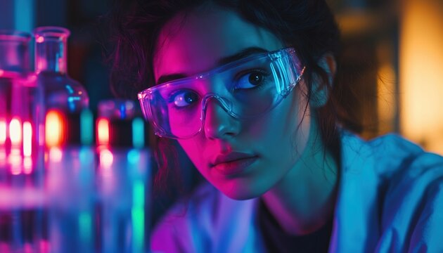 Observing The Blue Indicator Shift In A Chemical Laboratory: A Young And Attractive Phd Student Scientist During Solution Distillation.
