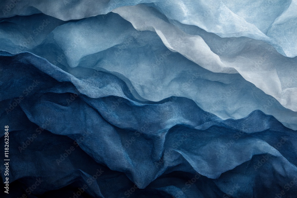 Aufkleber smooth elegant blue fabric flowing like waves in the ocean, creating abstract shapes and shadows