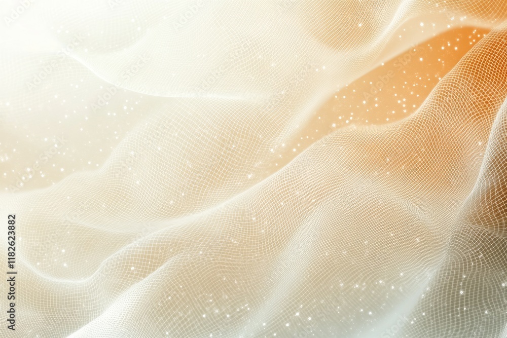 Poster white mesh glowing over orange gradient background creating an abstract digital landscape