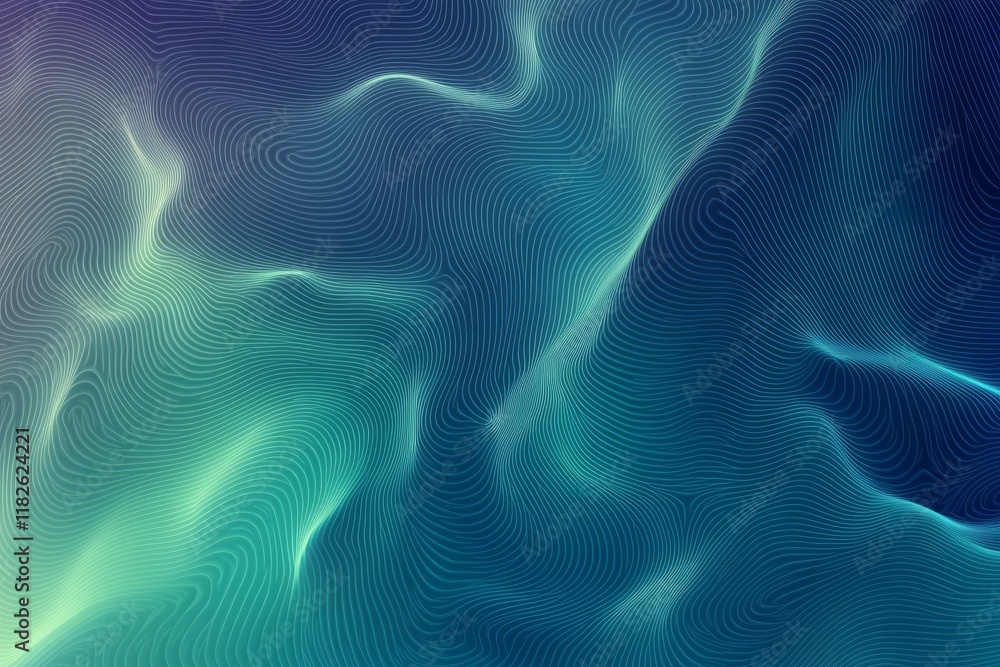 Aufkleber wavy lines creating a topographic map effect flowing across a gradient background, ideal for technol