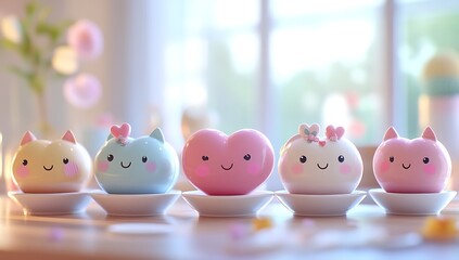 Obraz premium Charming Group of Small Objects with Cute Faces.