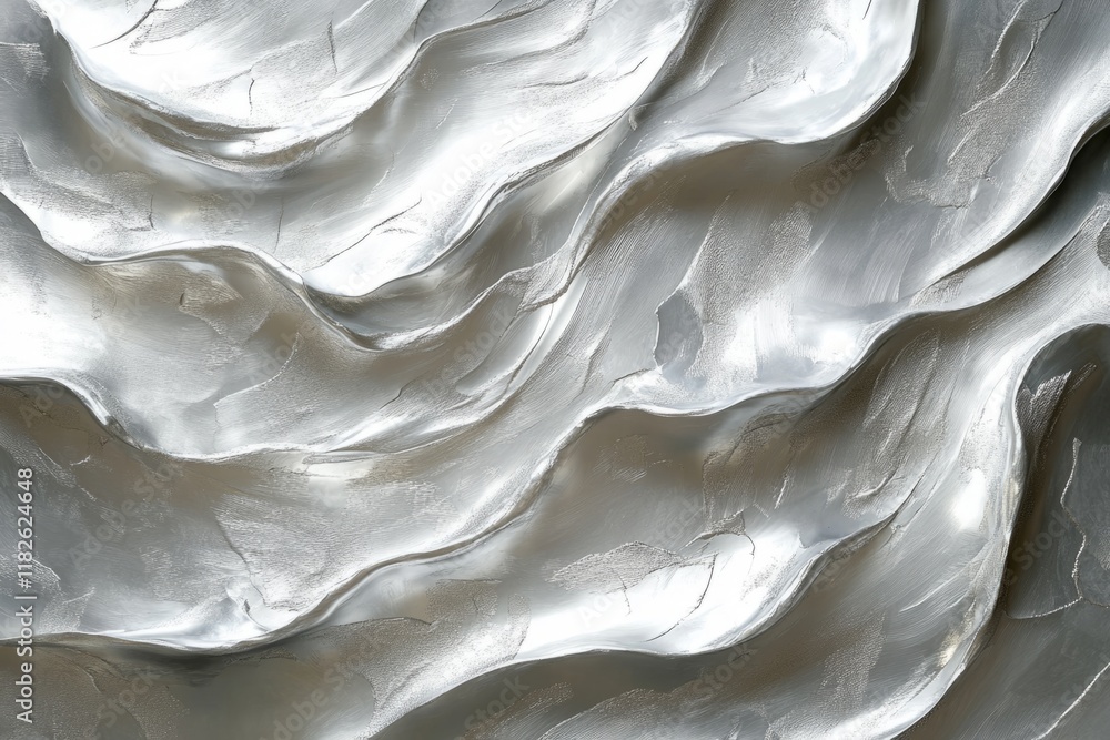 Poster metallic silver material forming a wavy and abstract pattern, suitable for backgrounds and design el