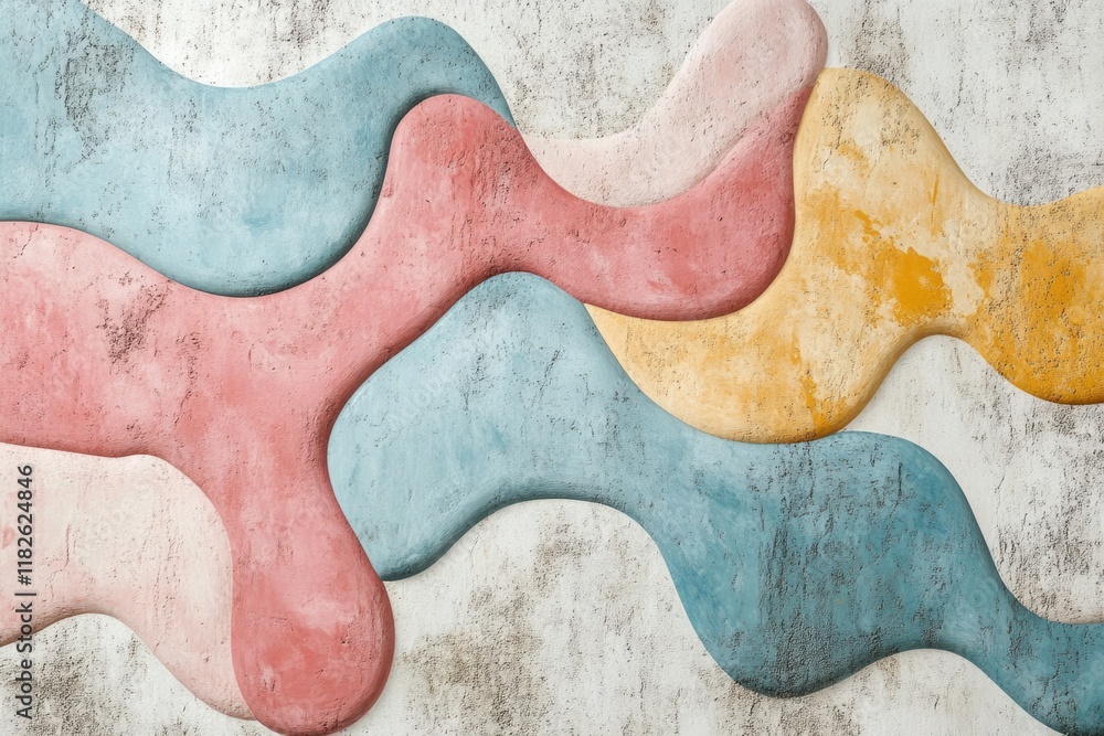 Poster abstract relief painting with colorful wavy shapes creating a textured and artistic background