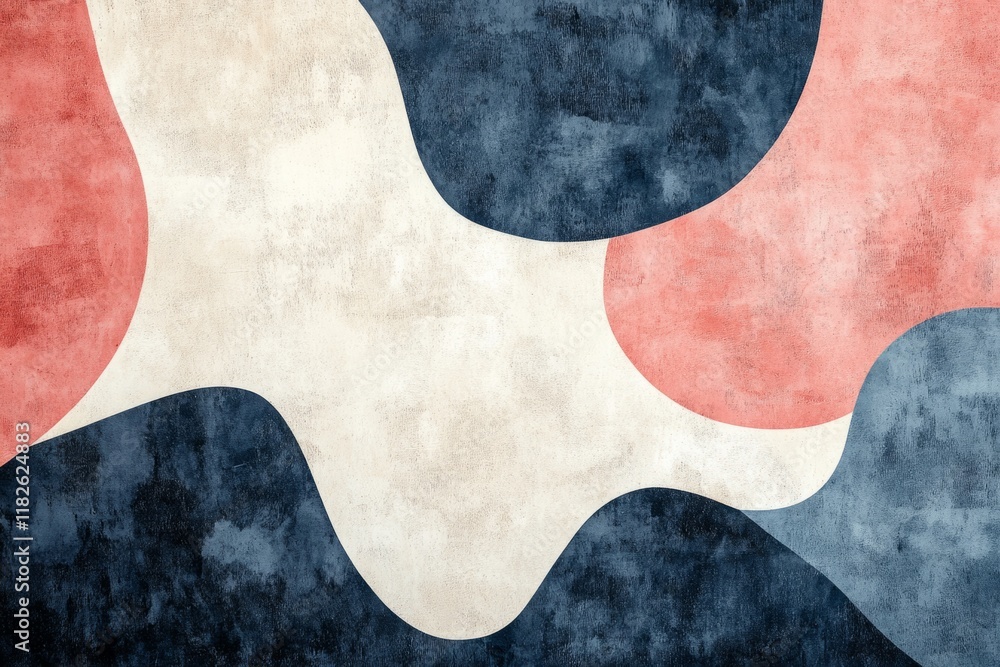 Aufkleber modern abstract background with overlapping wavy shapes in pink, beige, and blue, creating a visuall