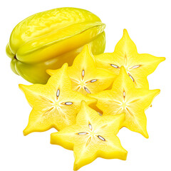 Fototapeta premium Juicy Carambola Slices with Glossy Skin on Transparent Background 