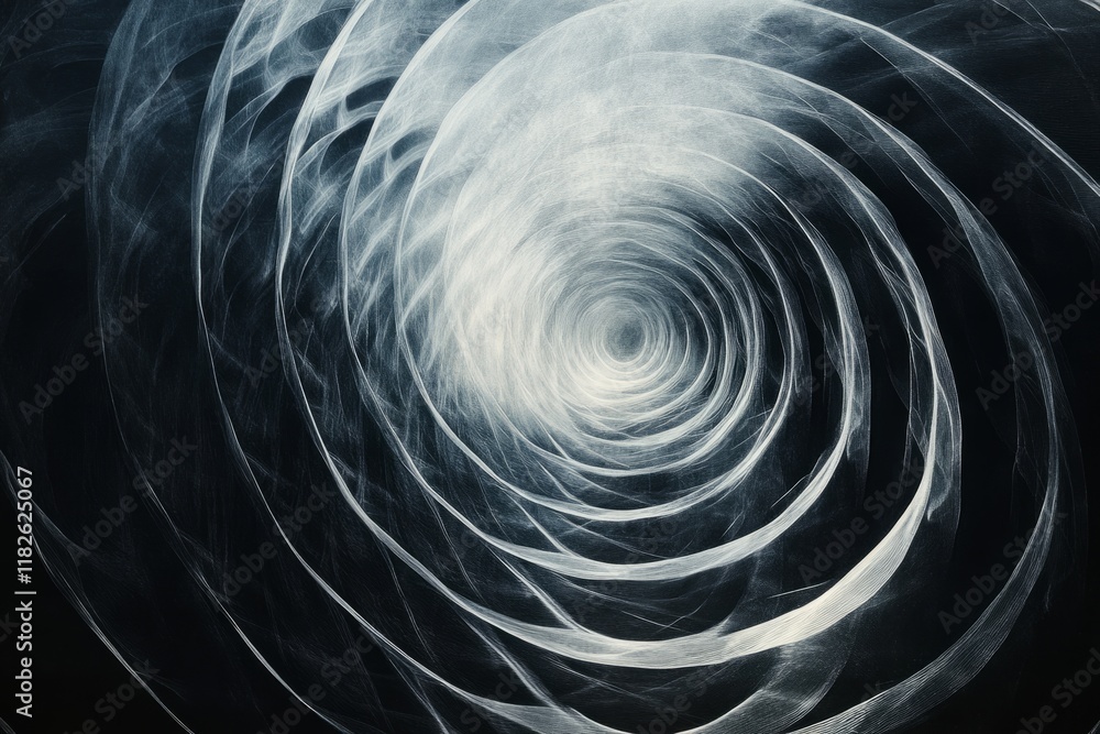 Poster white swirling vortex creating a hypnotic tunnel effect on a dark background