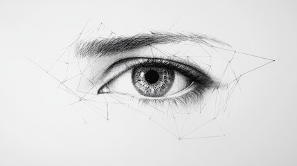 Fototapeta premium Hologram eye. Eye made of polygons, triangles, dots, and lines. Low-poly eye structure of connections. Technology concept vector.