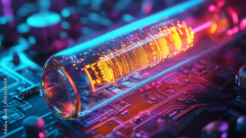 Poster hologram thermometer. a holographic projection of the thermometer. flickering energy flux of particl