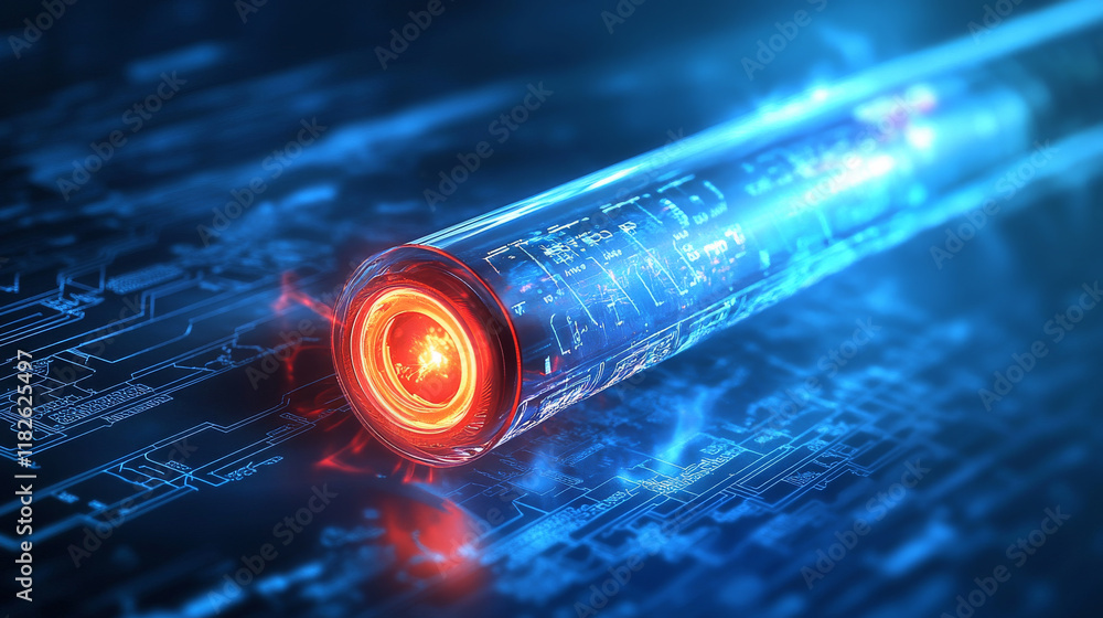 Poster hologram thermometer. a holographic projection of the thermometer. flickering energy flux of particl