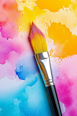 Obraz premium A paintbrush sitting on top of a colorful watercolor background