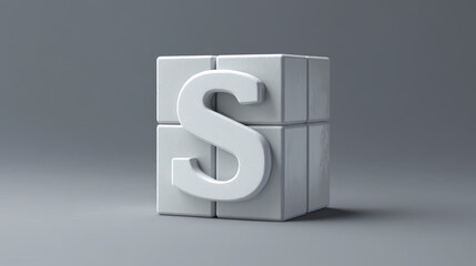 The letter S on the cube. 3D render of a cube. The alphabet blocks.