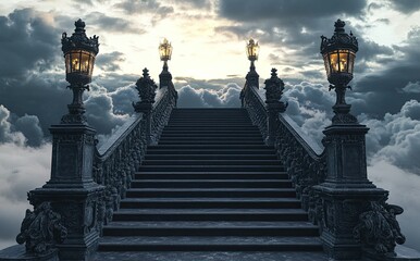Fototapeta premium Picture of a bridge with stairs leading to the sky