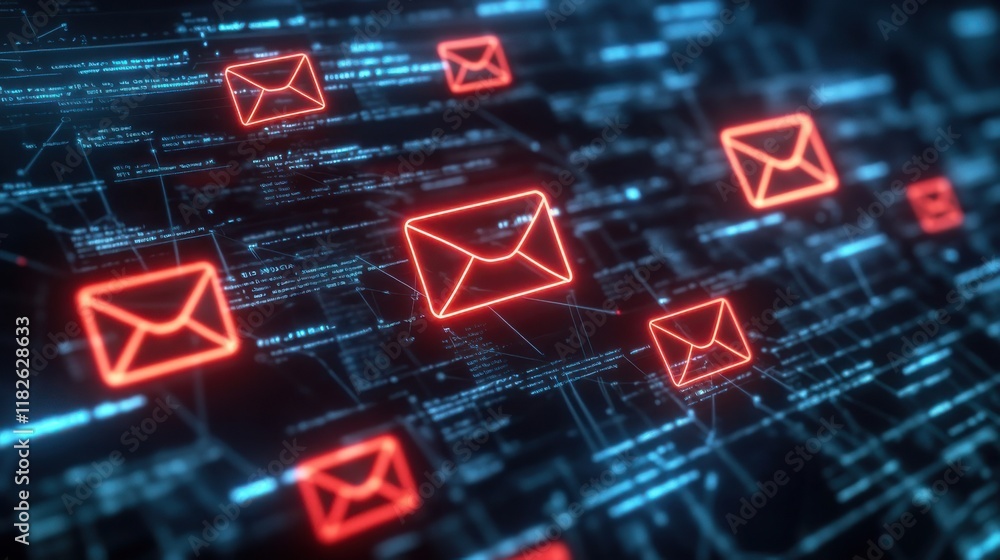 Poster digital representation of email communication in a networked environment during nighttime