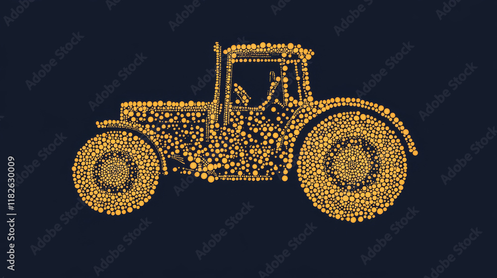 Poster tractor of the particles. vector tractor consists of small circles. eps 10