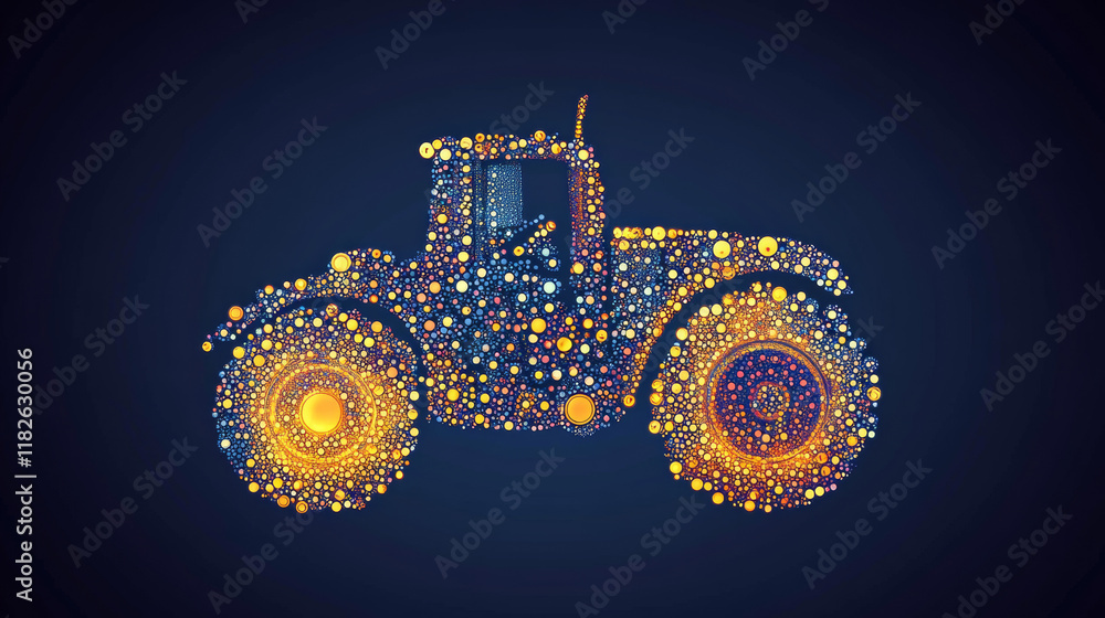Poster tractor of the particles. vector tractor consists of small circles. eps 10