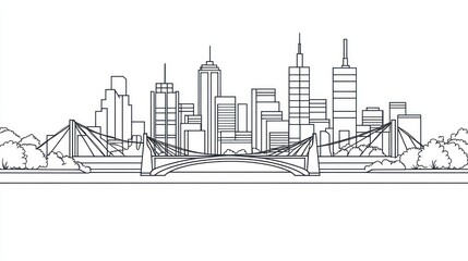 Obraz premium City skyline illustration with bridge for designs, background use