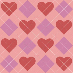 Argyle heart retro color Valentine's seamless pattern.