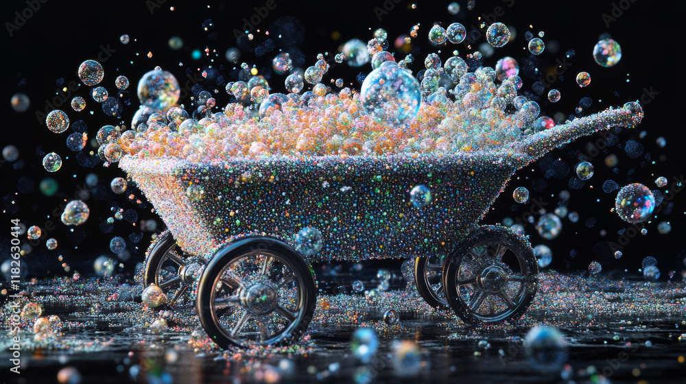 Poster garden wheelbarrow from the particles. wheelbarrow consists of dots and circles.