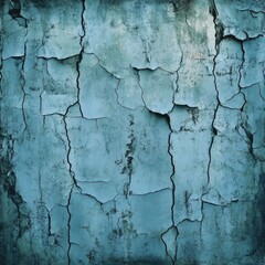 Obraz premium A blue painted wall with visible cracks and damage