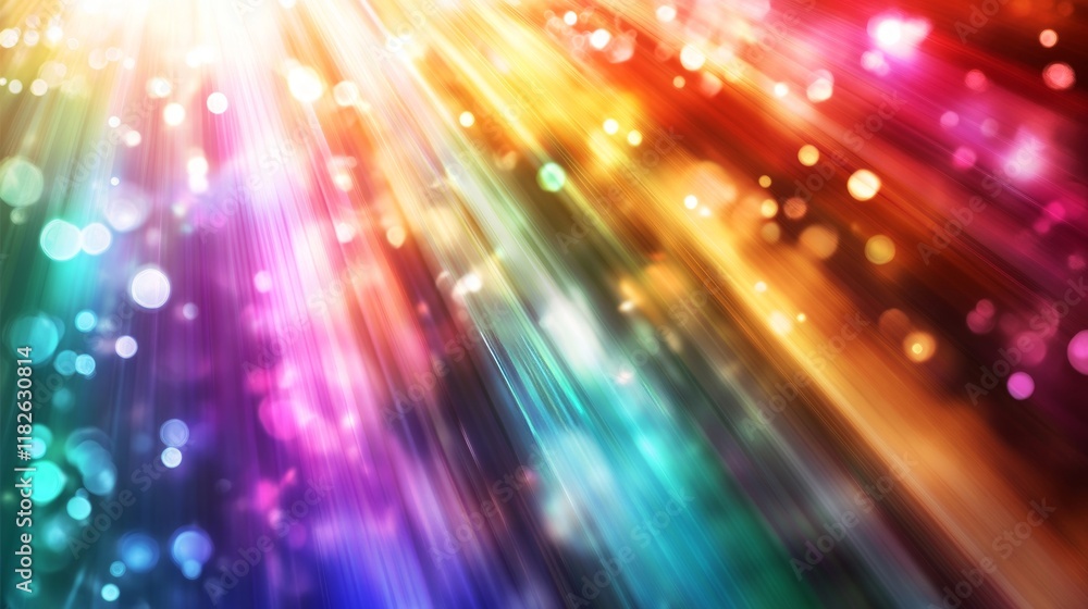 Poster vibrant multicolor light rays and bokeh abstract background