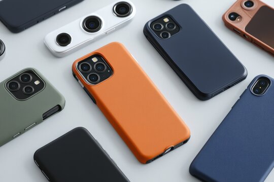 A collection of colorful cases on a white background, useful for showcasing device accessories or tech products