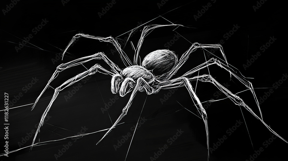 Poster black widow consists of points, lines and triangles. the polygon shape in the form of a silhouette o