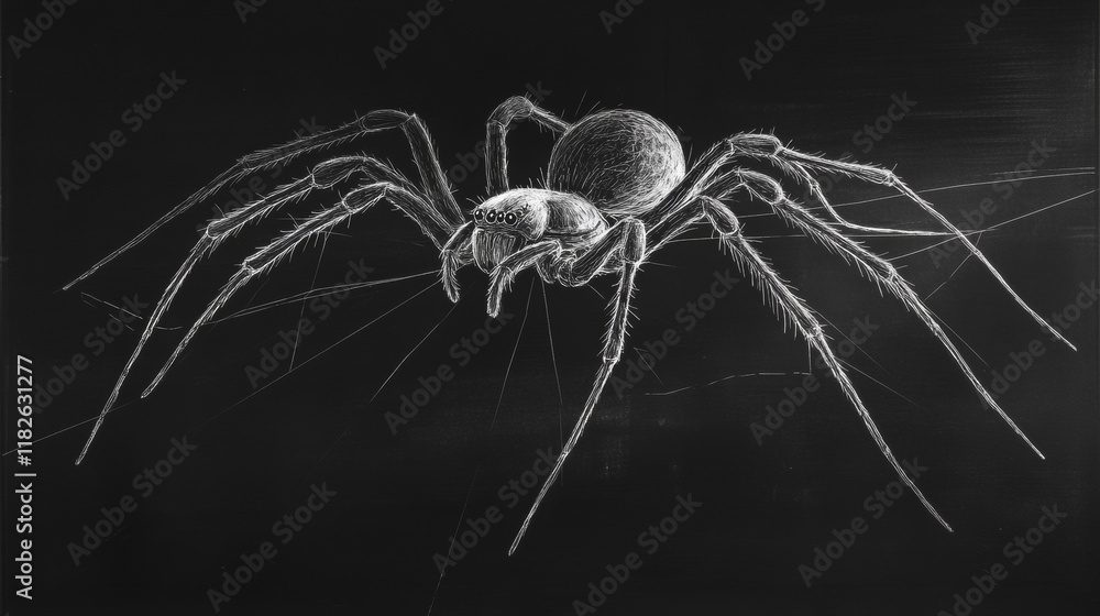 Poster black widow consists of points, lines and triangles. the polygon shape in the form of a silhouette o