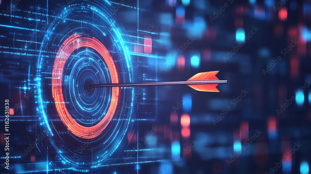 Poster holographic target precision: aim for success with this vector, featuring a holographic target and a