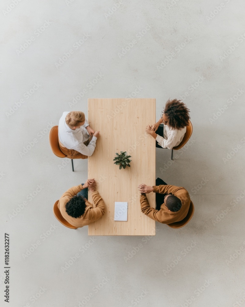 Aufkleber diverse team collaboration in modern open office from above
