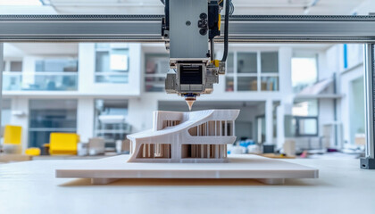 Architectural model of a modern house being created with 3d printer