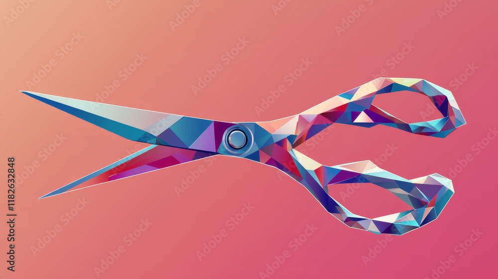 Poster scissors of triangles. low poly scissors. vector illustration.