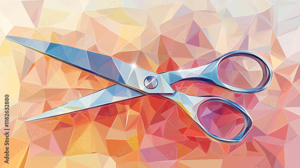 Poster scissors of triangles. low poly scissors. vector illustration.