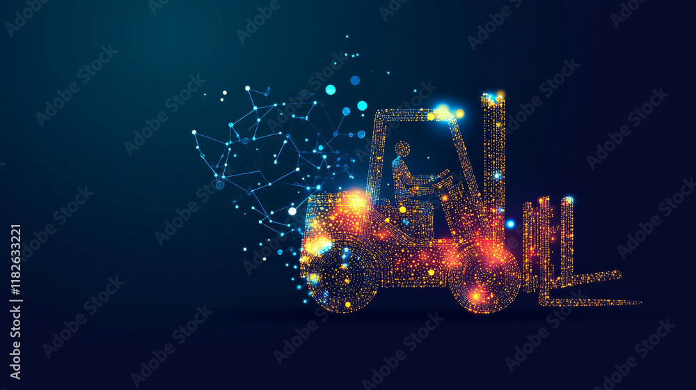 Poster forklift of particles. forklift consists of circles and points. vector illustration