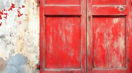 Rustic Red Wooden Door on Aged Wall