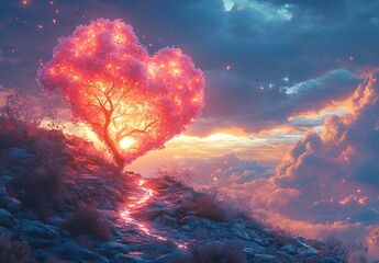 Tree Illuminated by a Heart-Shaped Light


