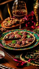 Fototapeta premium A Decadent Pecan Pie Feast: A Festive Holiday Dessert with Exquisite Presentation