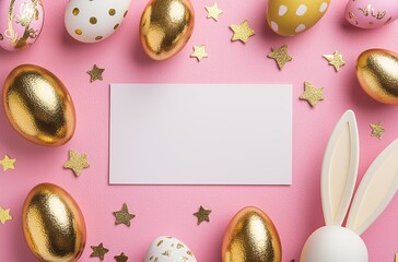This image features a vibrant arrangement of easter eggs along with a blank card in the center, creating a festive and welcoming atmosphere perfect for spring celebrations.