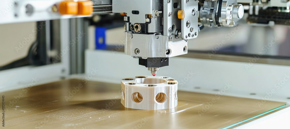 Poster 3d printer creating plastic prototype in laboratory