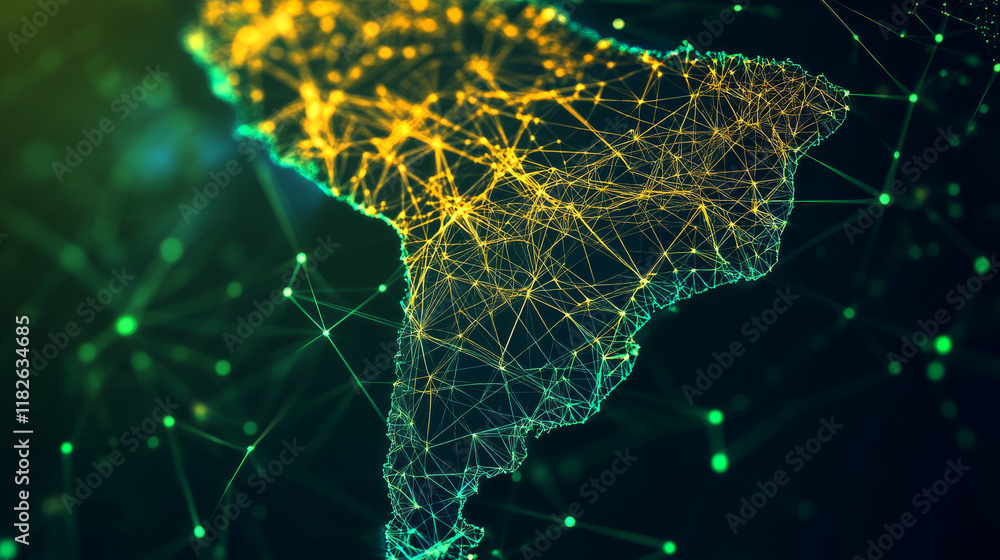 Poster hologram of brazil. map of brazil of polygons, triangles of points and lines. map of brazil low poly