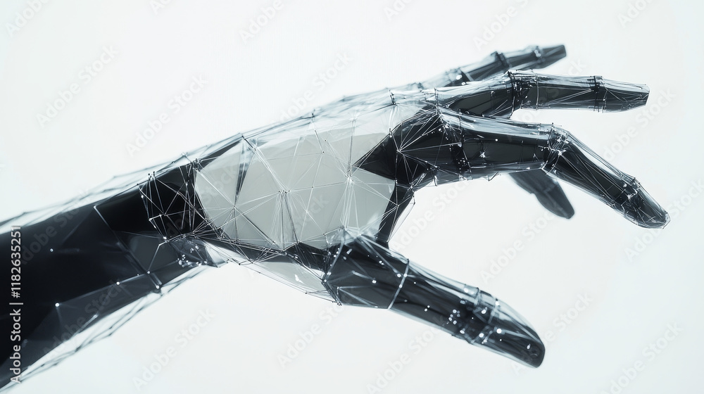 Poster hologram mitten. mitten made of polygons, triangles, dots, and lines. low-poly mitten structure of c
