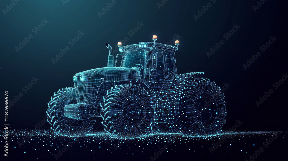 Aufkleber the tractor which consists of points. particles in the form of a tractor on a dark background. vecto