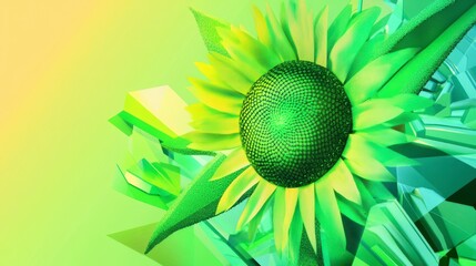 Stunning Green Sunflower in Geometric Abstract Style