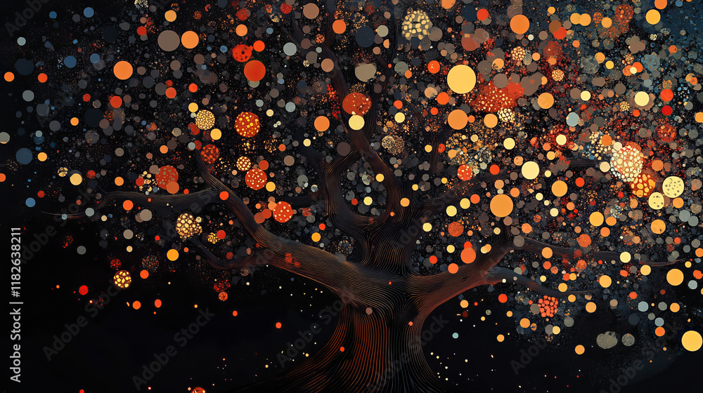 Poster the tree of particles. the tree consists of small circles and dots
