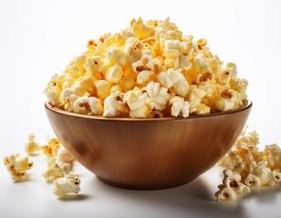bowl of buttered popcorn on white background perfect for movie night snack enthusiasts