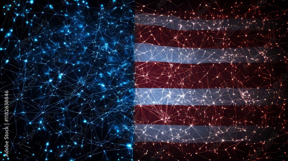 Aufkleber hologram flag. a flag composed of polygons, triangles, dots, and lines. low-poly design showcasing a