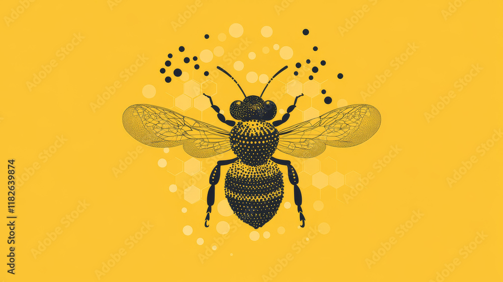 Poster bee of the particles. the bee consists of small circles and dots. vector illustration